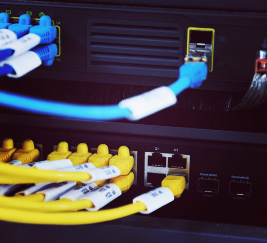 network server room with computers for digital tv ip communications and internet